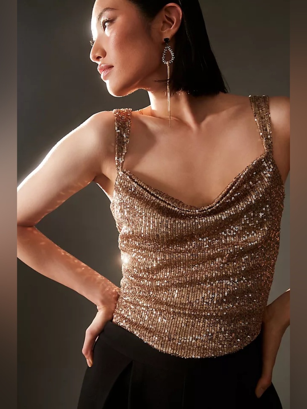 NWT ANTHROPOLOGIE Cowl Neck Sequin Camisole Top